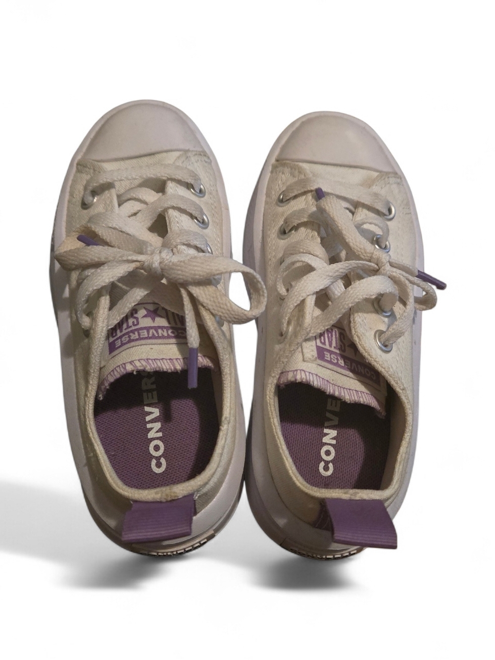 Converse Kids White Low Top Sneakers with Purple Details